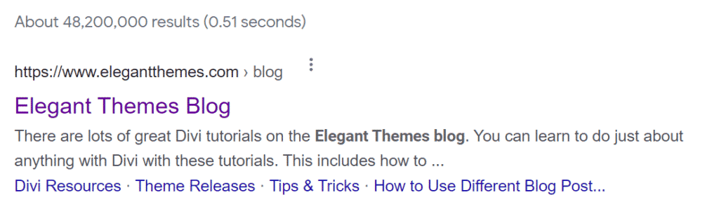 The meta description for the Elegant Themes blog